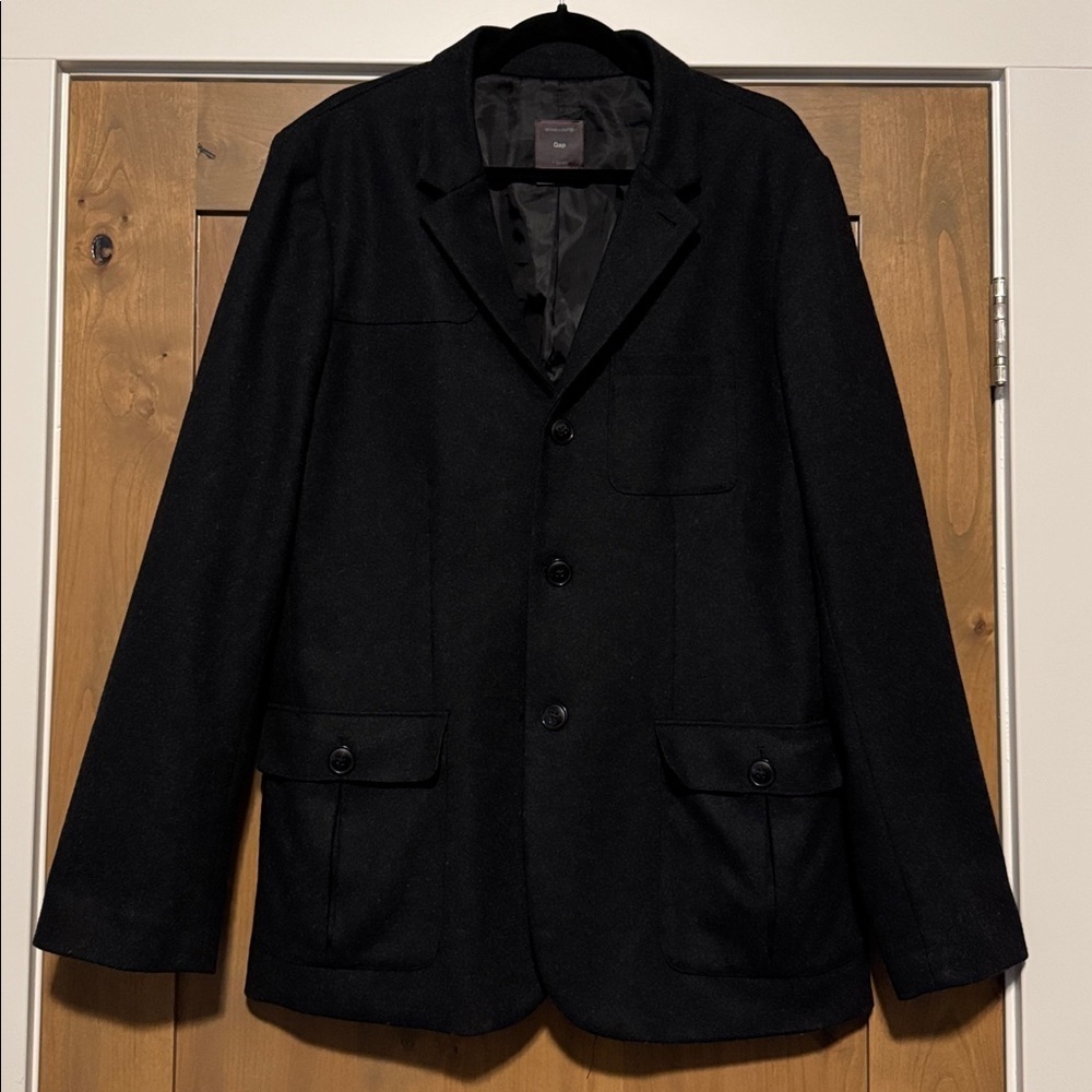 Gap Tailored Wool blend Admiral Military Blazer Sport Coat Mens L Tall Charcoal